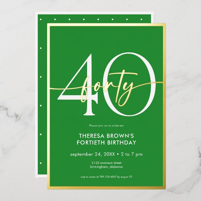 Invitation En Aluminium Jour d'anniversaire du minimaliste vert d'or (Recto/Verso)