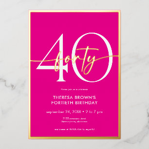 Invitation En Aluminium Jour d'anniversaire minimal rose Quarante Script