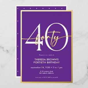 Invitation En Aluminium Jour d'anniversaire minimal violet d'or