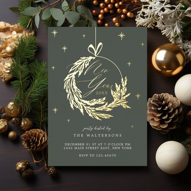 Invitation En Aluminium Jour de l'année Fête élégante Garland (New Year Party Elegant Garland Holiday Ornament Foil Invitation)
