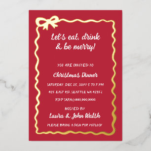 Invitation En Aluminium Jour de Noël de la Bow blanche rouge dessinée à la
