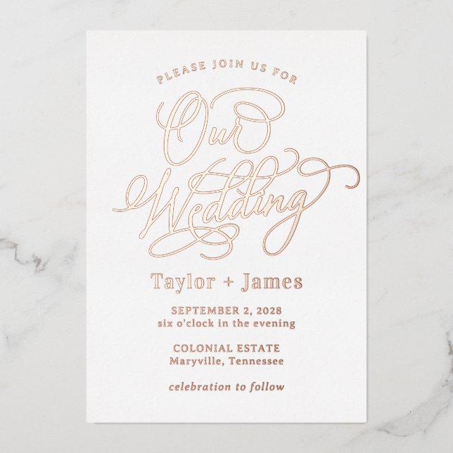 Invitation En Aluminium Journée spéciale VRAI FOIL Élégant Mariage Invitat (Recto)