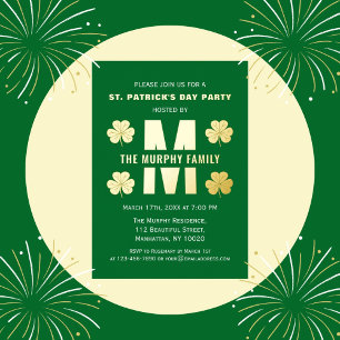 Invitation En Aluminium Joyeuse fête de la Saint-Patrick Nom de famille en