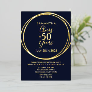 Invitation En Aluminium Joyeux 50e Anniversaire Santé à 50 Ans Fête Bleu M