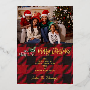 Invitation En Aluminium Joyeux Camion de Noël & Buffalo Check Photo H