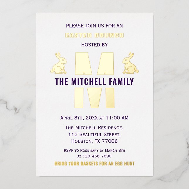 Invitation En Aluminium Joyeux lapin lapin de Pâques Fun Monogramme Nom de (Recto)