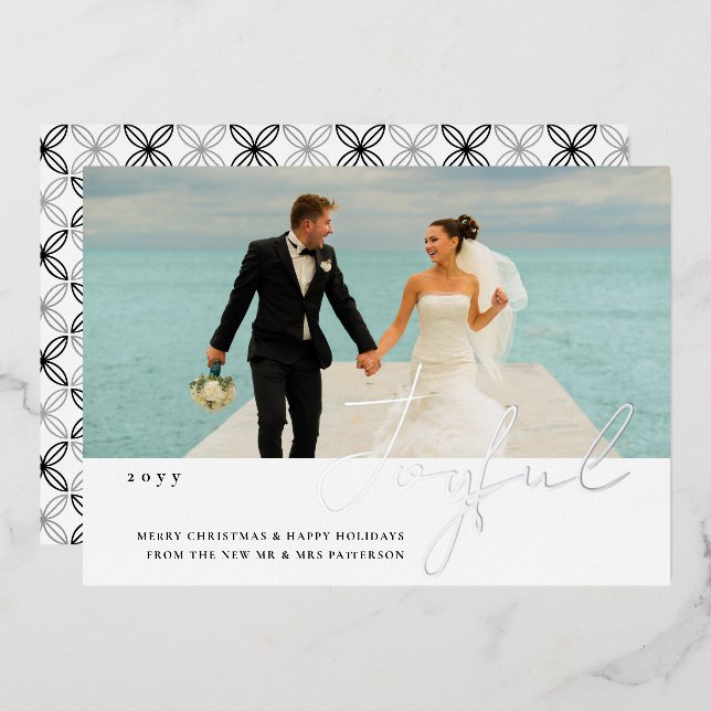 Invitation En Aluminium Joyeux Mariage Mr & Mrs First Christmas Photo (Recto/Verso)