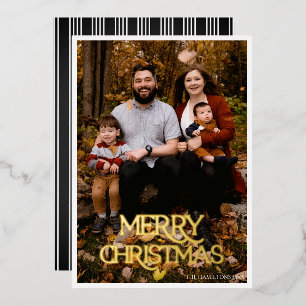 Invitation En Aluminium Joyeux Noël Feuille d'Or Rayure Noir et Blanc