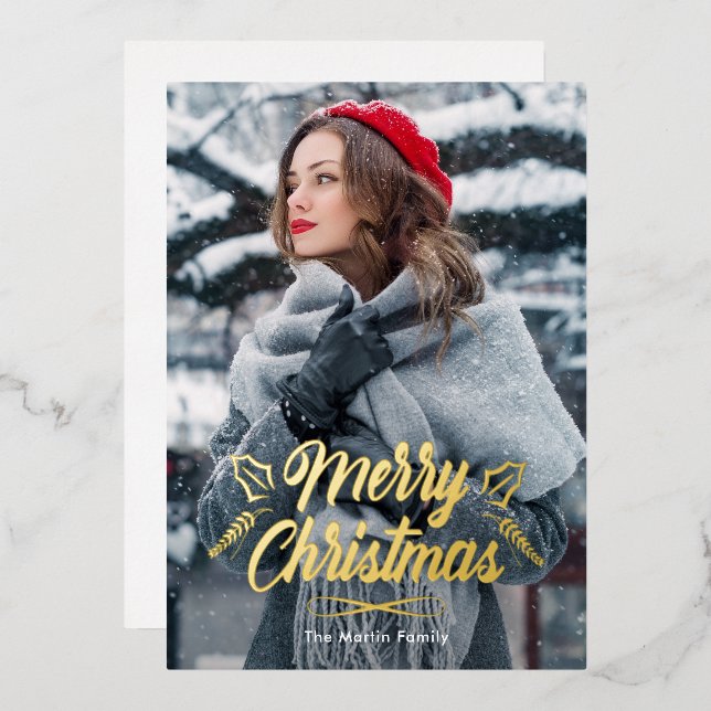 Invitation En Aluminium Joyeux Noël une photo vacances (Recto/Verso)