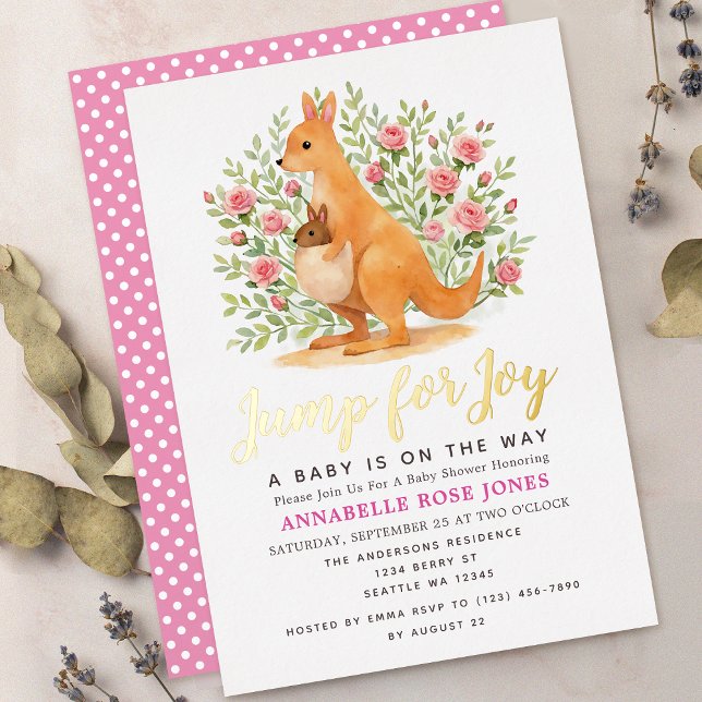Invitation En Aluminium Jump For Joy Cute Kangaroo Girl Baby Shower (Créateur téléchargé)