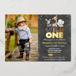Invitation En Aluminium Jungle Chalkboard Wild Une photo Real Gold Foil in