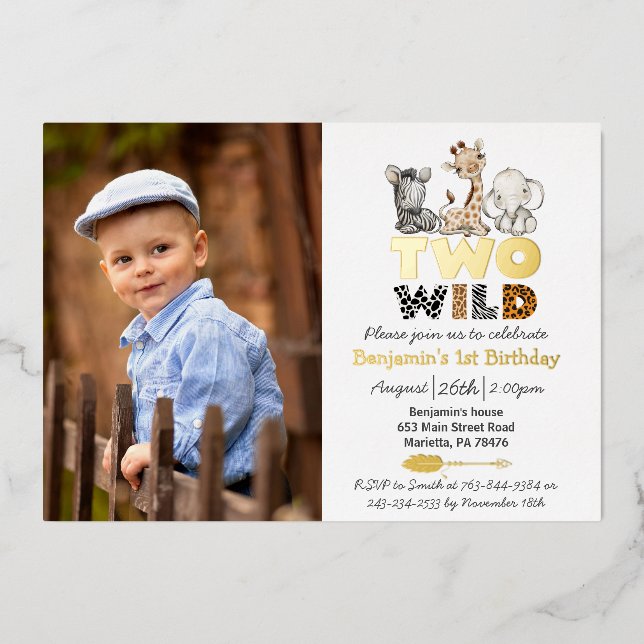 Invitation En Aluminium Jungle Deux Photo Réel Or (Recto)