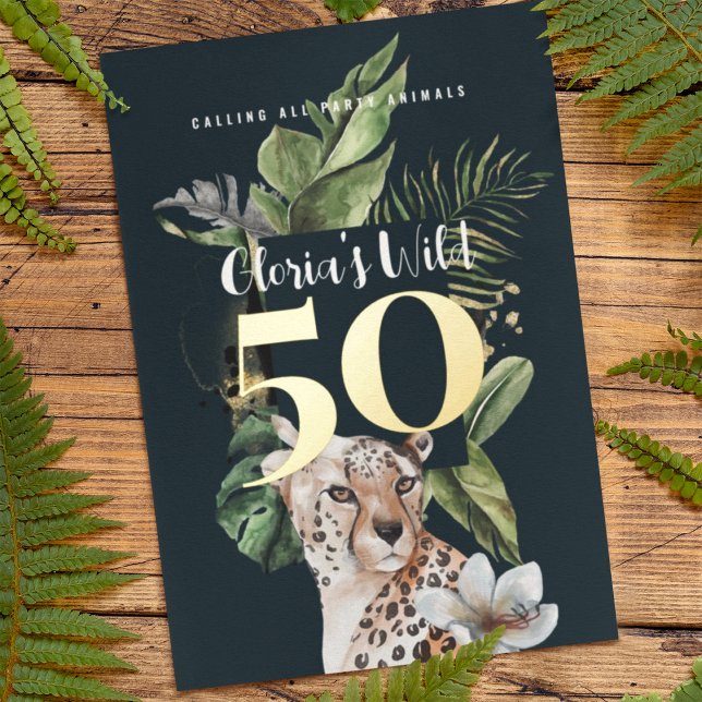 Invitation En Aluminium Jungle Leopard 50e fête d'anniversaire (Créateur téléchargé)
