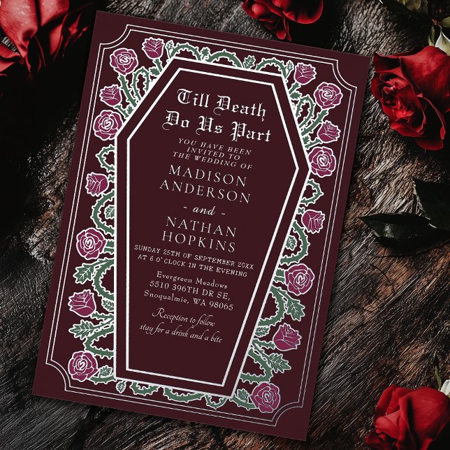 Invitation En Aluminium Jusqu'à ce que la mort nous sépare Rose Rouge Mari (Créateur téléchargé)