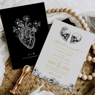 Invitation En Aluminium Jusqu'à la mort Gothique Crâne Fleurs Sombre Maria