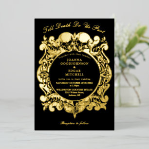 Invitation En Aluminium Jusqu'à la mort Monogramme Mariage Noir et Or