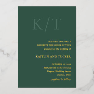 Invitation En Aluminium Kaitlin Hunter Green Bold Monogram Élégant Mariage