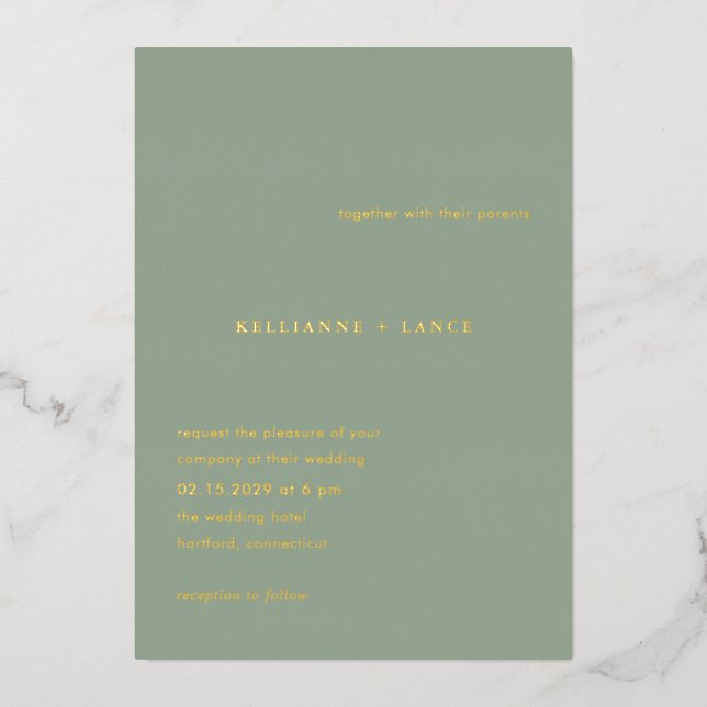 Invitation En Aluminium Kellianne Sage Green Mariage moderne (Recto)
