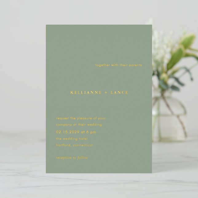 Invitation En Aluminium Kellianne Sage Green Mariage moderne (Debout devant)