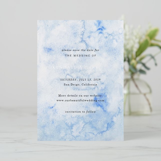 Invitation En Aluminium Kendall Blue Elegant Wedding Enregistrer la date (Debout devant)
