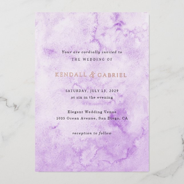Invitation En Aluminium Kendall Purple Aquarelle Mariage élégant (Recto)