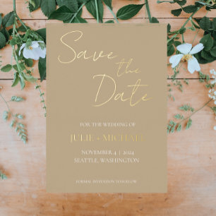 Invitation En Aluminium Khaki style simple mariage Enregistrer la date