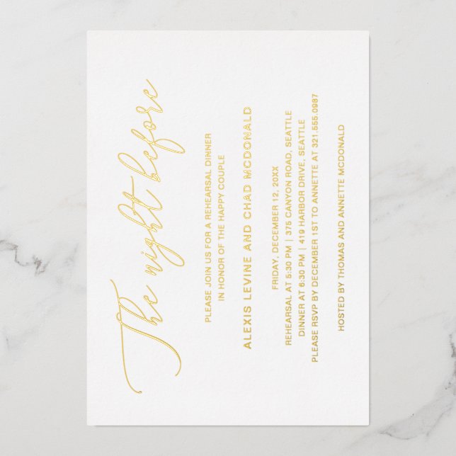 Invitation En Aluminium La Nuit Avant Le Dîner De Répétition Moderne (Recto)