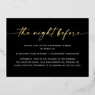Invitation En Aluminium La nuit précédente   Dîner de répétition Gold Scri