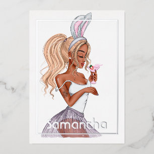 Invitation En Aluminium Lapin capricieux cocktail fille de Pâques annivers