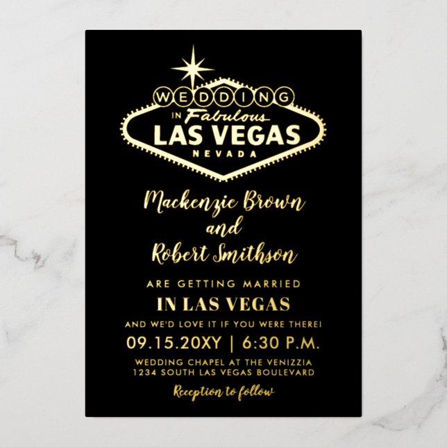 Invitation En Aluminium Las Vegas Mariage Gold Black avec informations sur (Recto)