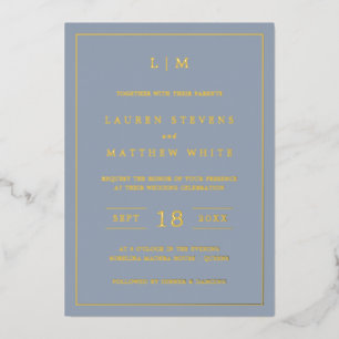 Invitation En Aluminium Lauren Dusty Blue Monogram Mariage élégant