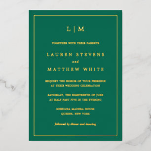Invitation En Aluminium Lauren Emerald Green Monogramme Mariage élégant