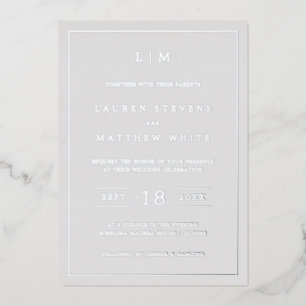 Invitation En Aluminium Lauren Silver Monogramme Mariage élégant
