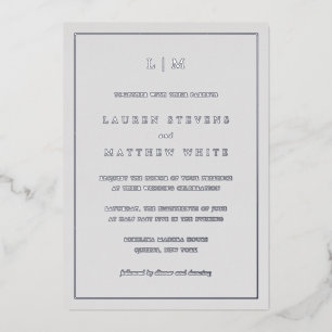 Invitation En Aluminium Lauren Silver Monogramme Mariage élégant