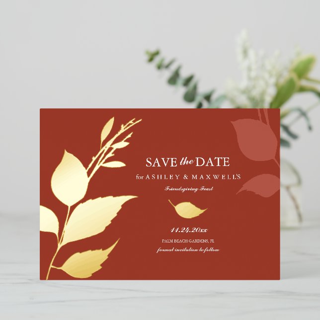 Invitation En Aluminium L'automne laisse Orange Friendsgiving Enregistrer  (Debout devant)
