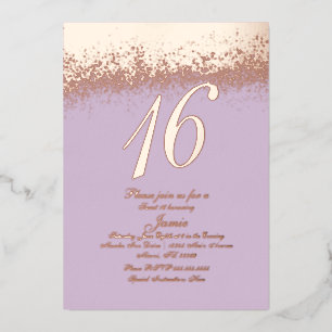 Invitation En Aluminium Lavande de Parties scintillant en or sweet sixteen