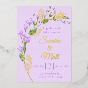 Invitation En Aluminium Lavande Purple Silver Foil Boho Floral Mariage Fo