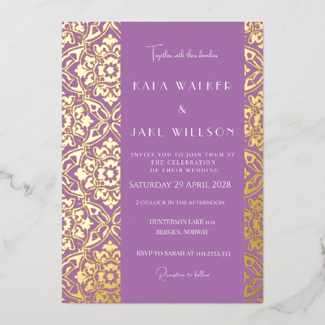 Invitation En Aluminium Lavender Love Sophisticated Italian Tile (Solid) (Recto)