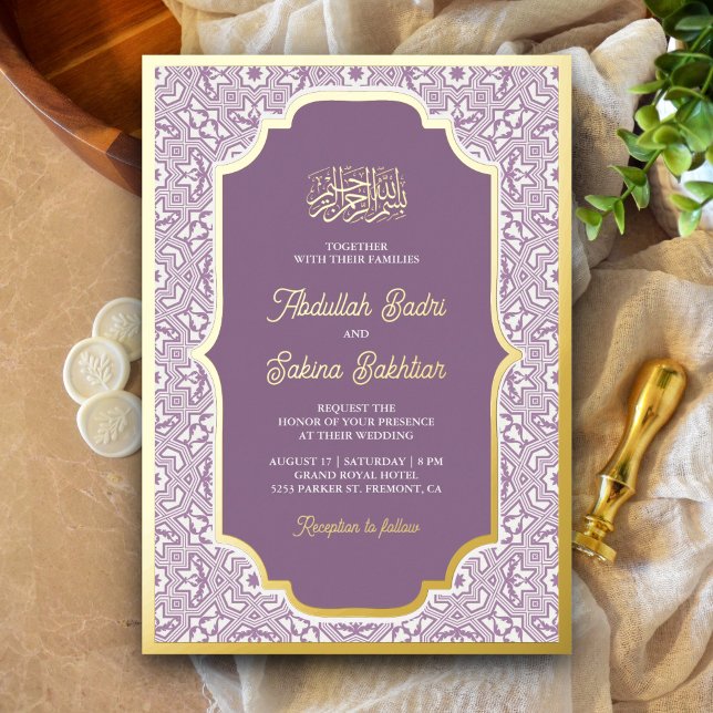 Invitation En Aluminium Lavender Motif musulman  Mariage or (Créateur téléchargé)