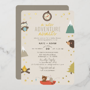 Invitation En Aluminium L'aventure attend le Baby shower forestier neutre