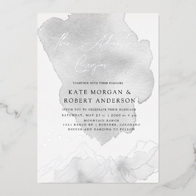 Invitation En Aluminium L'aventure commence un mariage élégant (Recto)