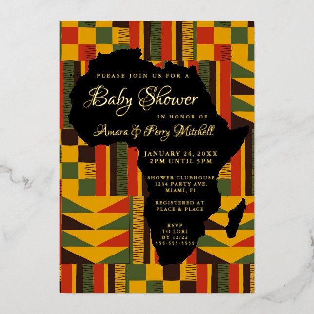 Invitation En Aluminium Le Baby shower tribal africain de luxe (Recto)