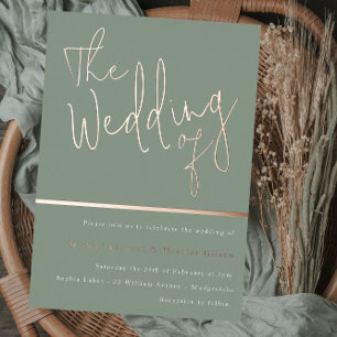Invitation En Aluminium Le Mariage de : Vert Sauge et Or Rose