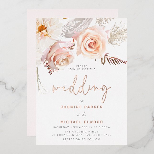 Invitation En Aluminium Le Plus Beau Mariage : Divine Blush Floral (Recto/Verso)