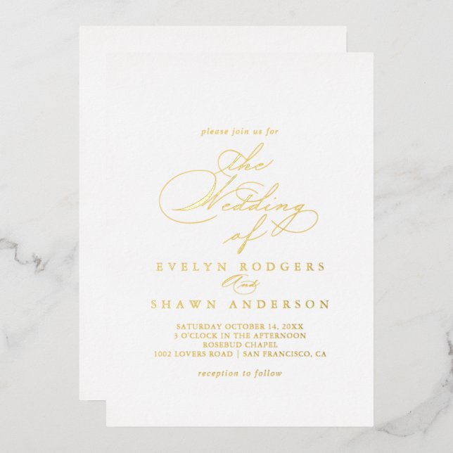 Invitation En Aluminium L'élégant Mariage élégant de calligraphie d'or (Recto/Verso)