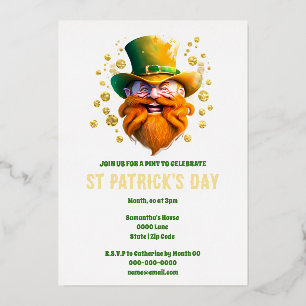 Invitation En Aluminium Leprechaun feuille d'or elfe irlandais face St. Pa
