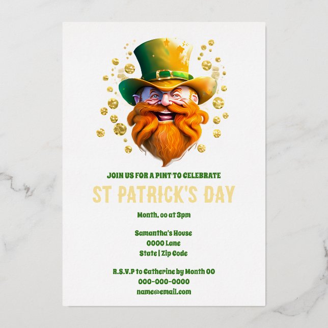 Invitation En Aluminium Leprechaun feuille d'or elfe irlandais face St. Pa (Recto)