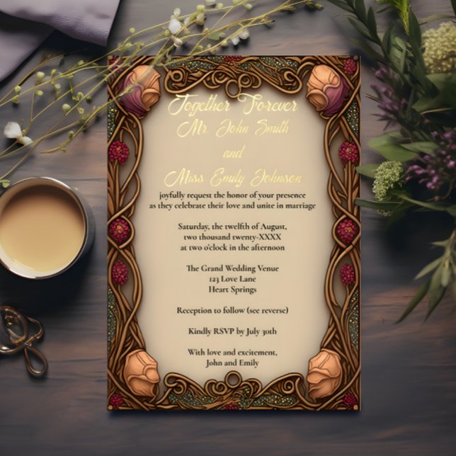 Invitation En Aluminium Lettres de bordure et d'huile Art nouveau - (Créateur téléchargé)