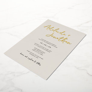 Invitation En Aluminium Lettres d'or Mariage ivoire modernes