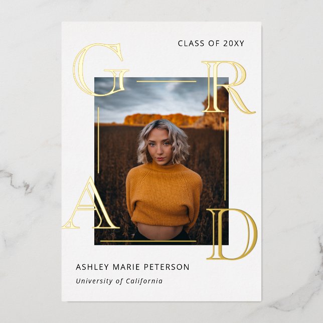 Invitation En Aluminium Lettres modernes Grad Gold Photo Graduation (Recto)